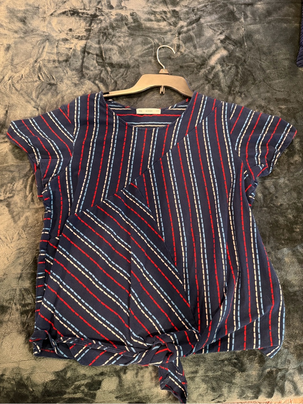 Women’s Navy Stripe Tie-Front Top